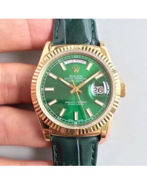 Replica Rolex Day-Date 118138 36MM V5 Yellow Gold Green Dial Swiss 2836-2