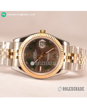 Rolex Datejust 37mm A2836 Two Tone With Grey Dial Green Roman (BP)