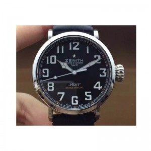 Replica Zenith Pilot Extra Special SS/LE Black Dial on Black Leather Strap