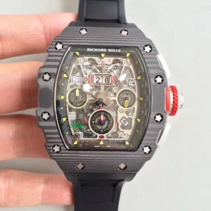 Replica Richard Mille RM011-03 Flyback Chronograph KV Forged Carbon Black Skeleton Dial Swiss 7750