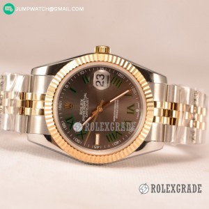 Rolex Datejust 37mm A2836 Two Tone With Grey Dial Green Roman (BP)