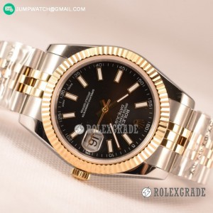 Rolex Datejust 37mm A2836 Two Tone With Black Dial (BP)