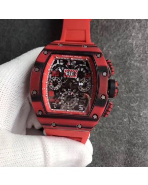 Replica Richard Mille RM011 Red QTPT Flyback Chronograph KV Red Forged Carbon Red Skeleton Dial Swiss 7750